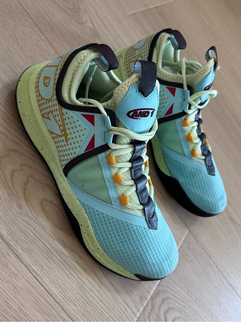 And1 Kids Light Blue and Pale Yellow Athletic Sneakers